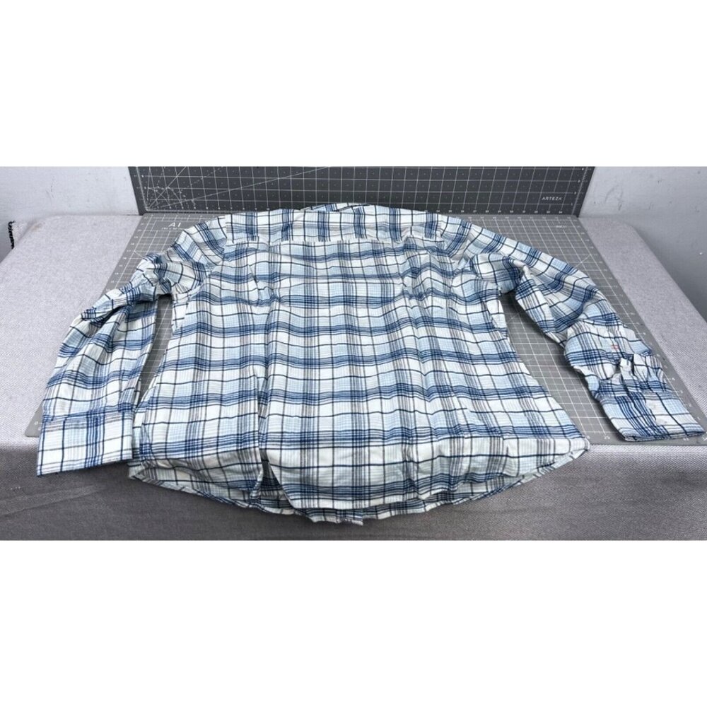 Orvis Men's Tech Check Flannel Long Sleeve Shirt Sz. XL Blue/White Plaid